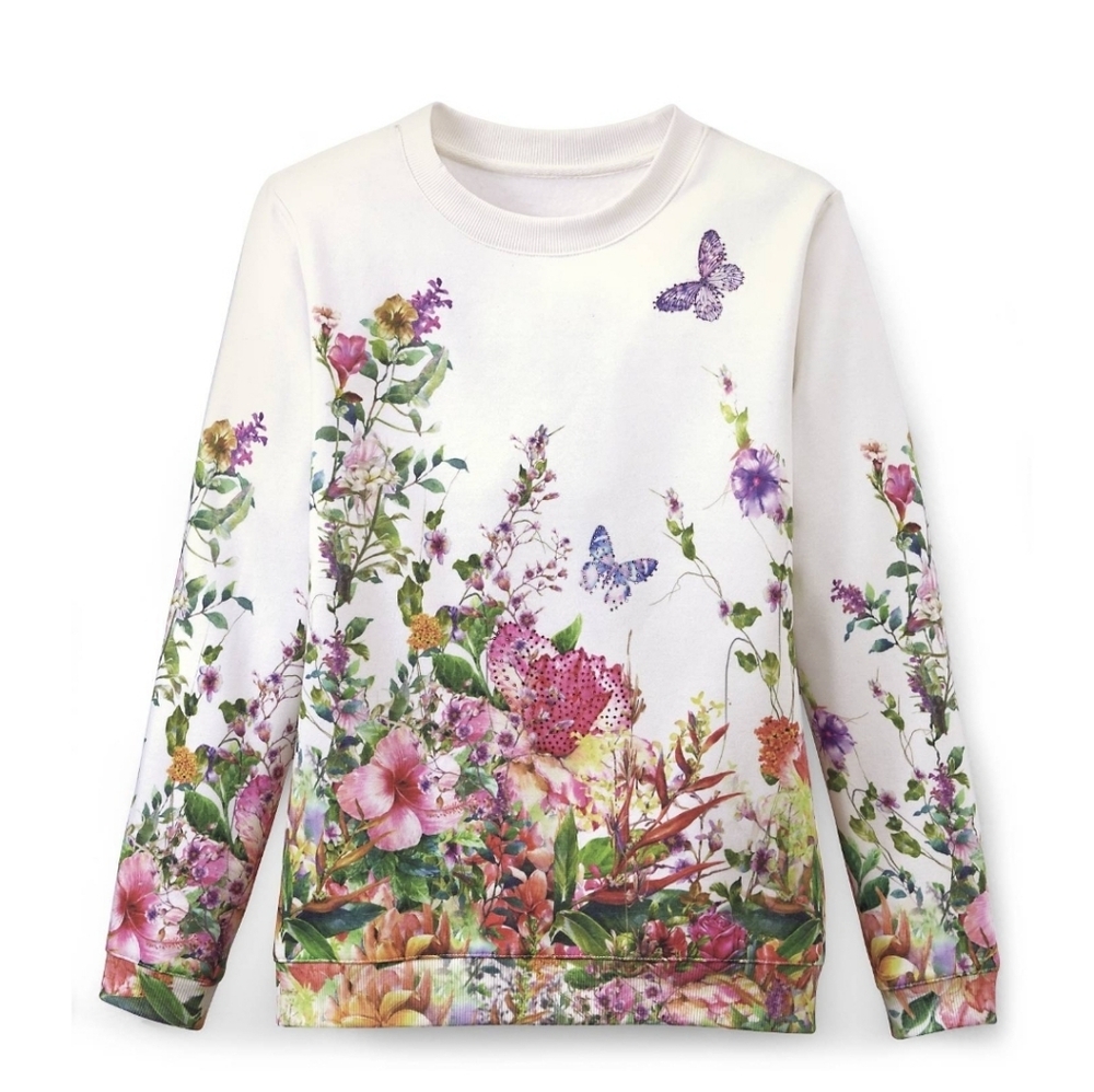 New In Package! Catalog Favorites Embellished Floral Border Sweatshirt Size 2X